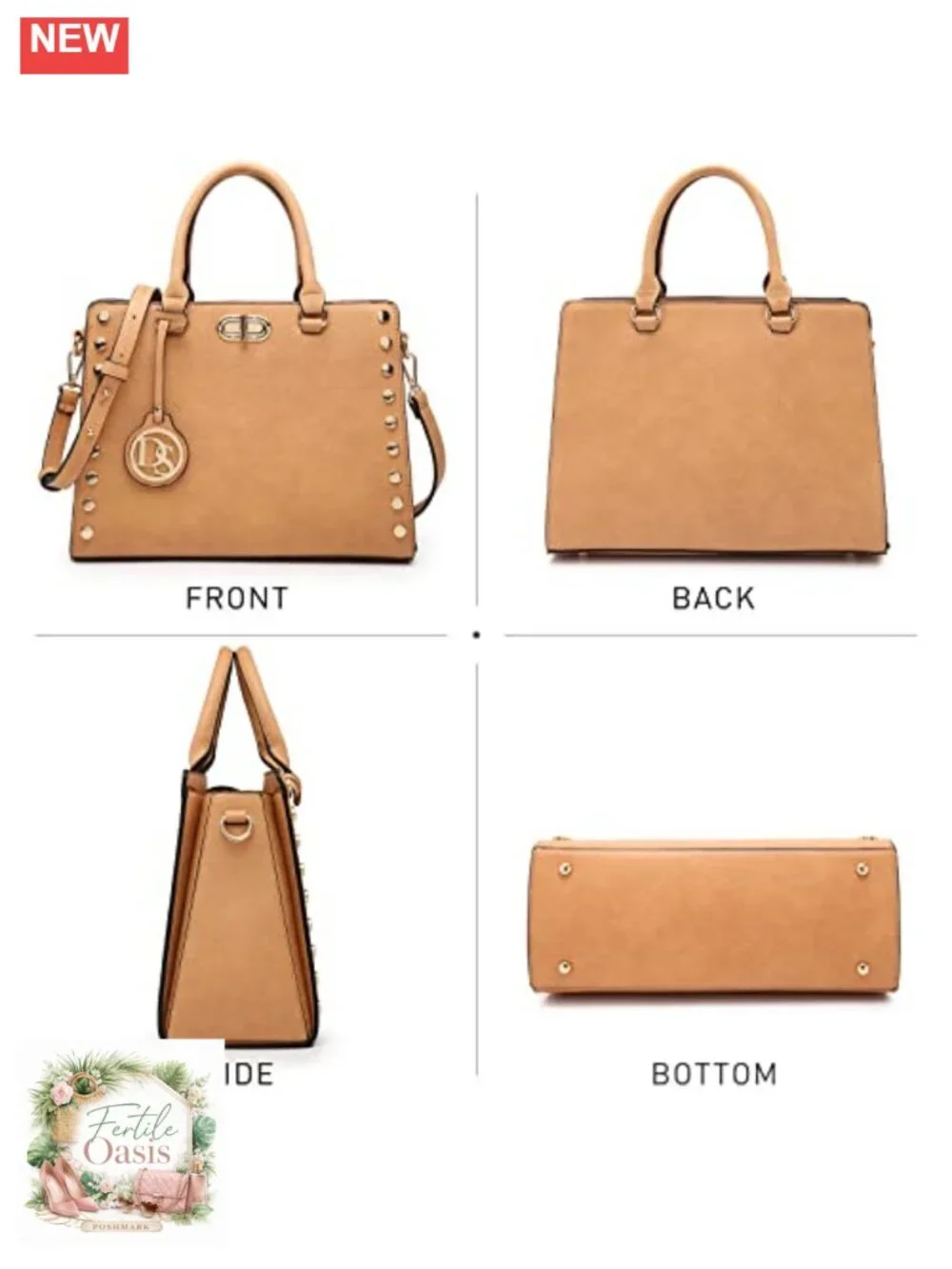 Women's Vegan Leather Satchel Tote 2 Piece Set with Matching Clutch